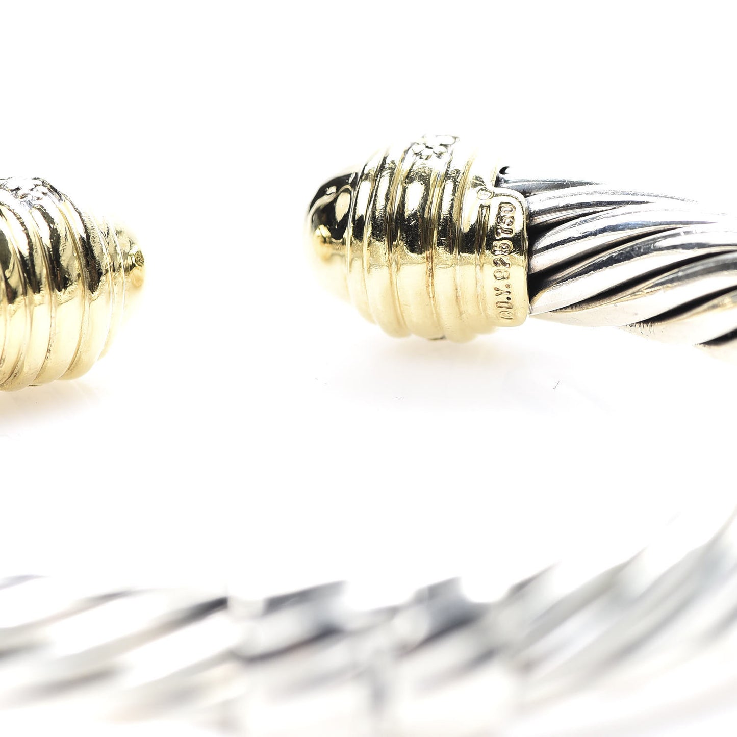 Sterling Silver 18K Yellow Gold Diamond 10mm Cable Classics Dome Bracelet