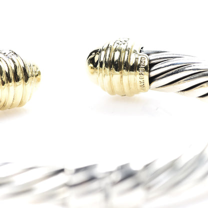 David Yurman Sterling Silver 18K Yellow Gold Diamond 10mm Cable Classics Dome Bracelet 4 of 7