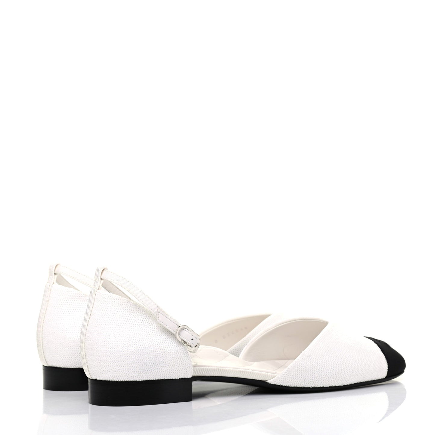 Sequin Grosgrain Cap Toe CC Ankle Strap Sandals 42 White Black