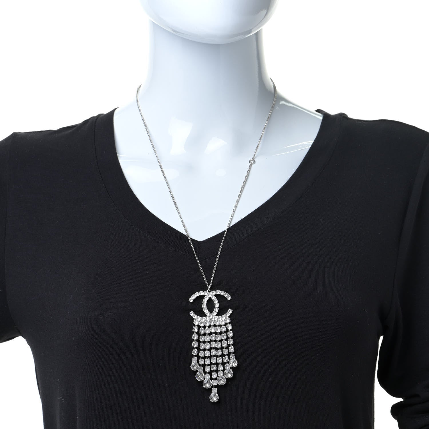 Chanel Crystal CC Drop Necklace Silver 6 of 6