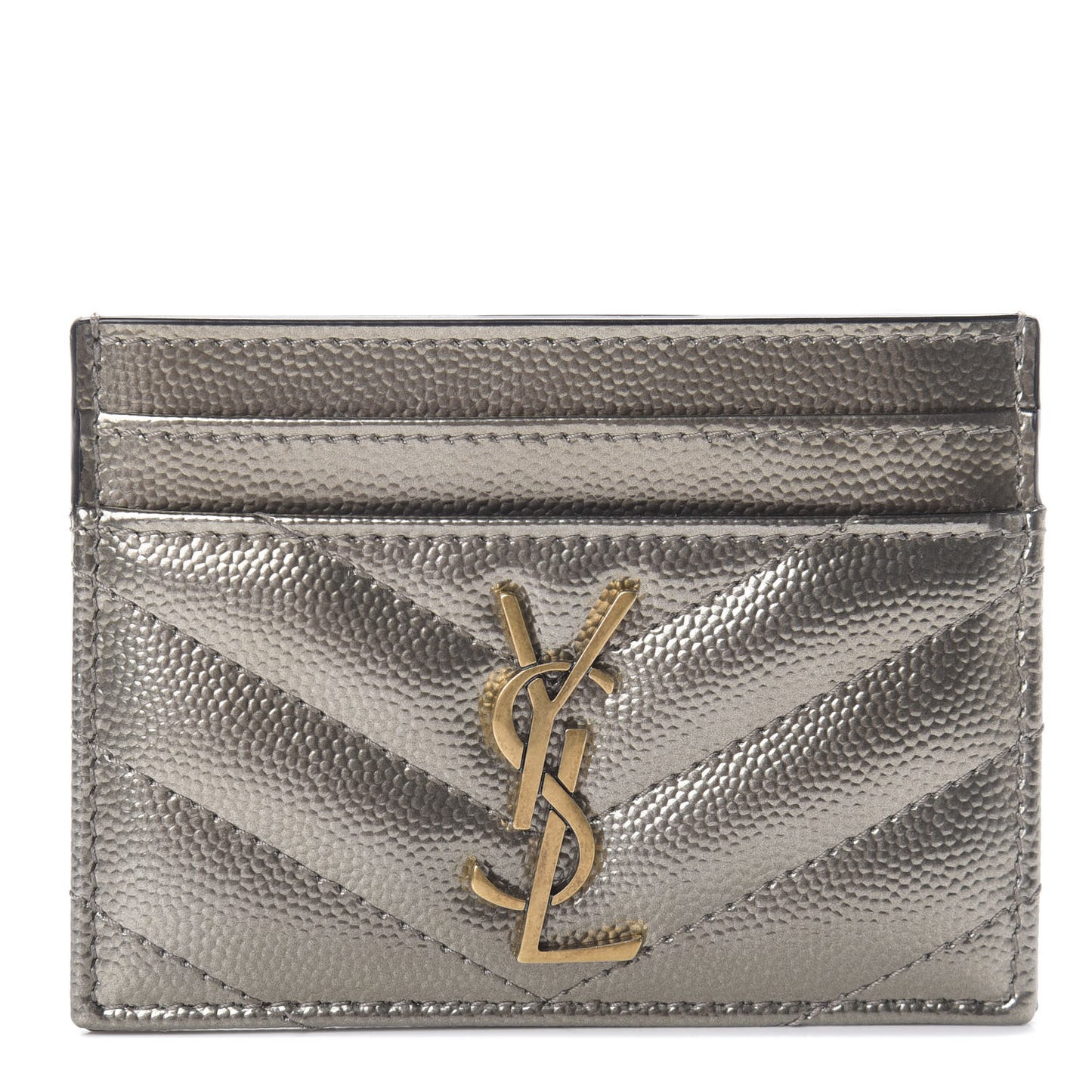 Metallic Grain De Poudre Matelasse Chevron Monogram Credit Card Case Pimbo