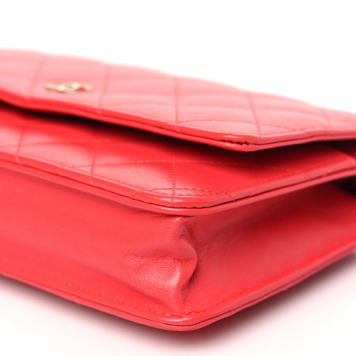 Lambskin Quilted Wallet On Chain WOC Light Red
