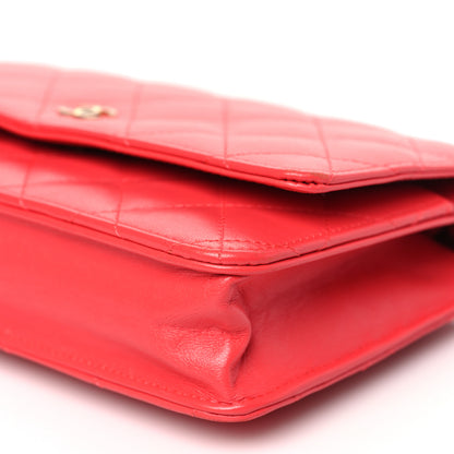 Chanel Lambskin Quilted Wallet On Chain WOC Light Red 11 of 13