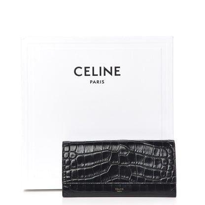 Celine Crocodile Embossed Calfskin Large Flap Wallet Black 8 of 8