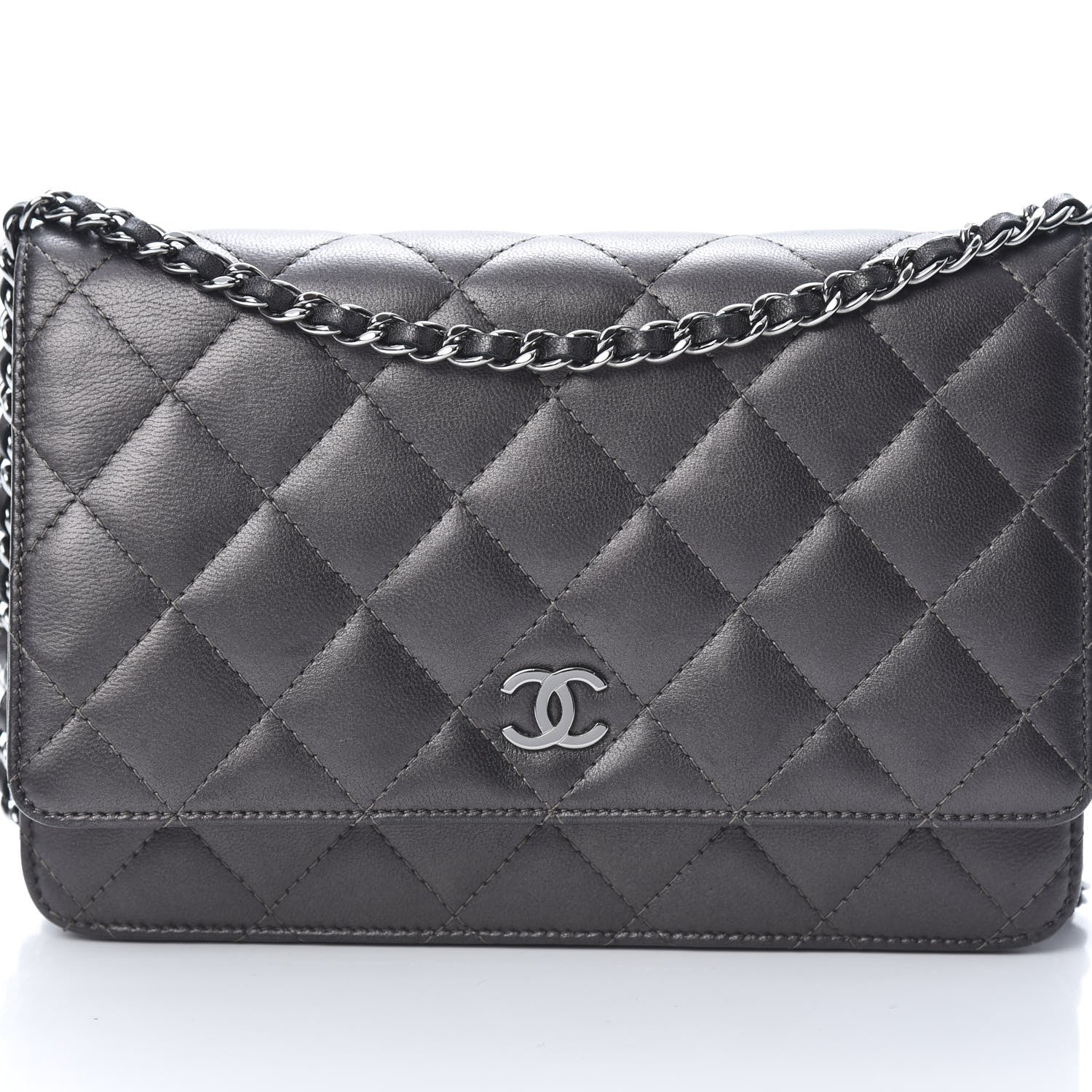 Chanel Iridescent Lambskin Quilted Wallet On Chain WOC Grey 9 of 15