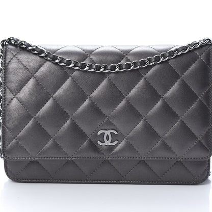 Chanel Iridescent Lambskin Quilted Wallet On Chain WOC Grey 9 of 15