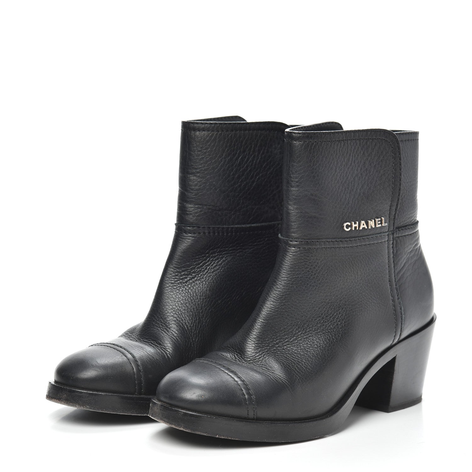 Chanel Calfskin Cap Toe Short Boots 37.5 Black 3 of 7