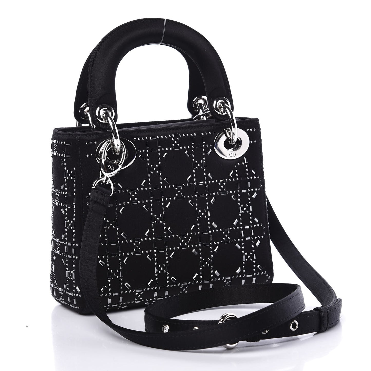 Satin Crystal Cannage Mini Lady Dior Black