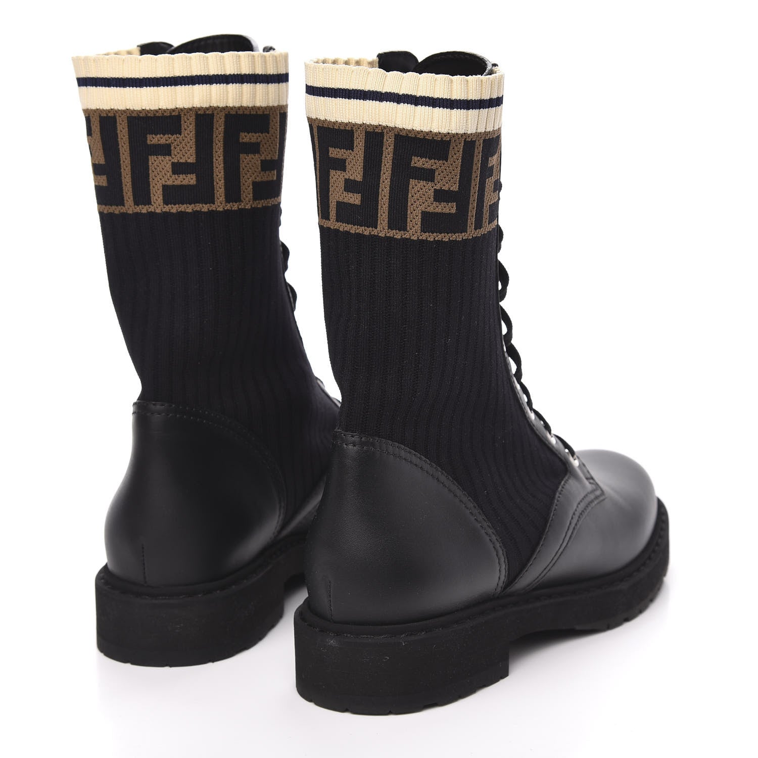 Fendi Calfskin Stretch Fabric Rockoko Biker Boots 37 Tobacco Black Marino 4 of 7