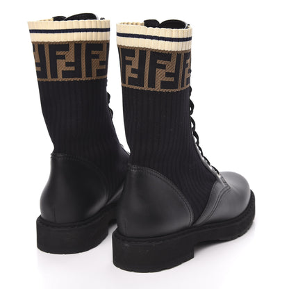 Fendi Calfskin Stretch Fabric Rockoko Biker Boots 37 Tobacco Black Marino 4 of 7
