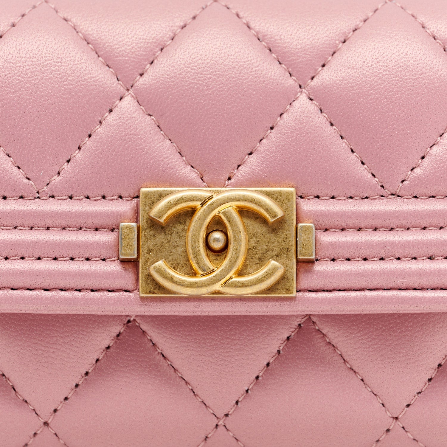 Chanel Metallic Lambskin Quilted Boy Card Holder Wallet Pink 9 of 11