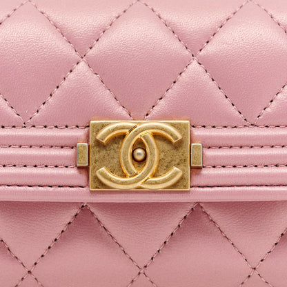 Chanel Metallic Lambskin Quilted Boy Card Holder Wallet Pink 9 of 11