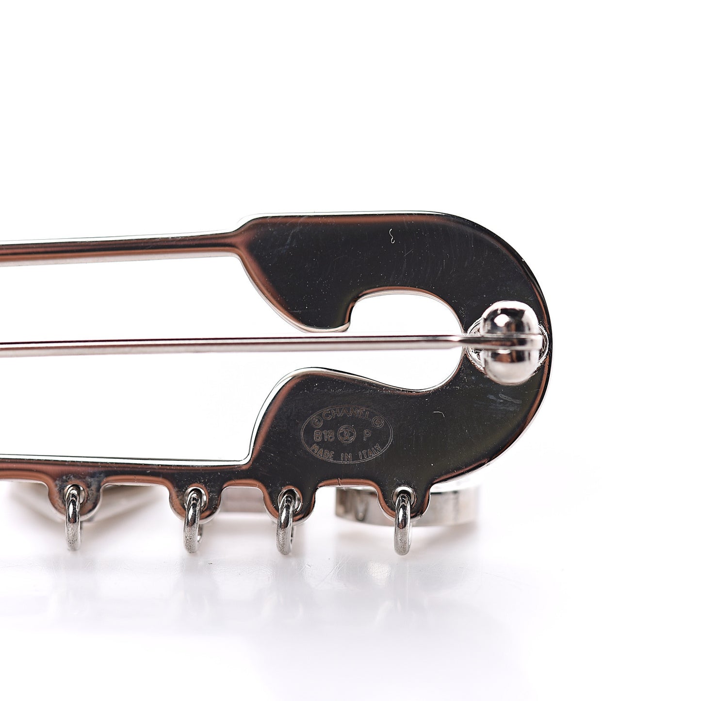 Crystal Safety Pin Brooch Silver