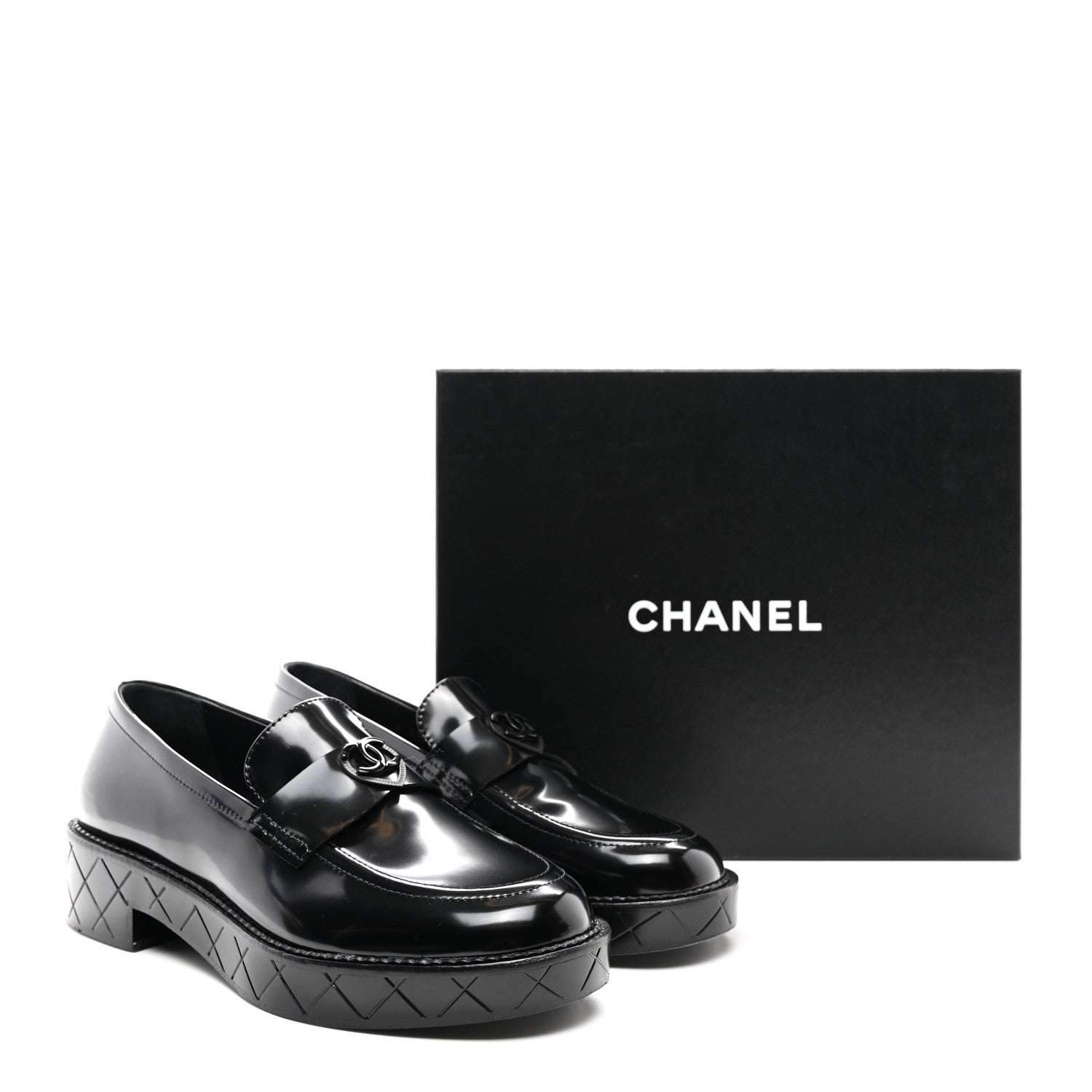 Chanel Shiny Calfskin Quilted CC Mocassin Loafers 41 Black 10 of 10