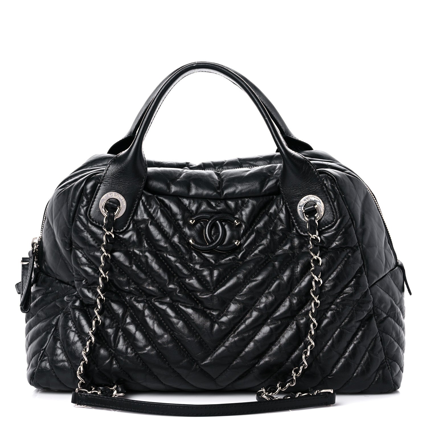 Chanel Aged Calfskin Chevron Medium Soft Bowling Bag Black 1 of 18
