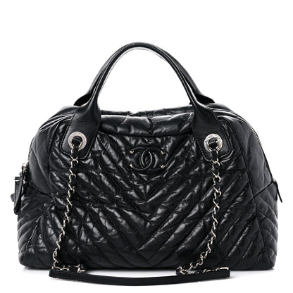 Chanel Aged Calfskin Chevron Medium Soft Bowling Bag Black 1 of 18