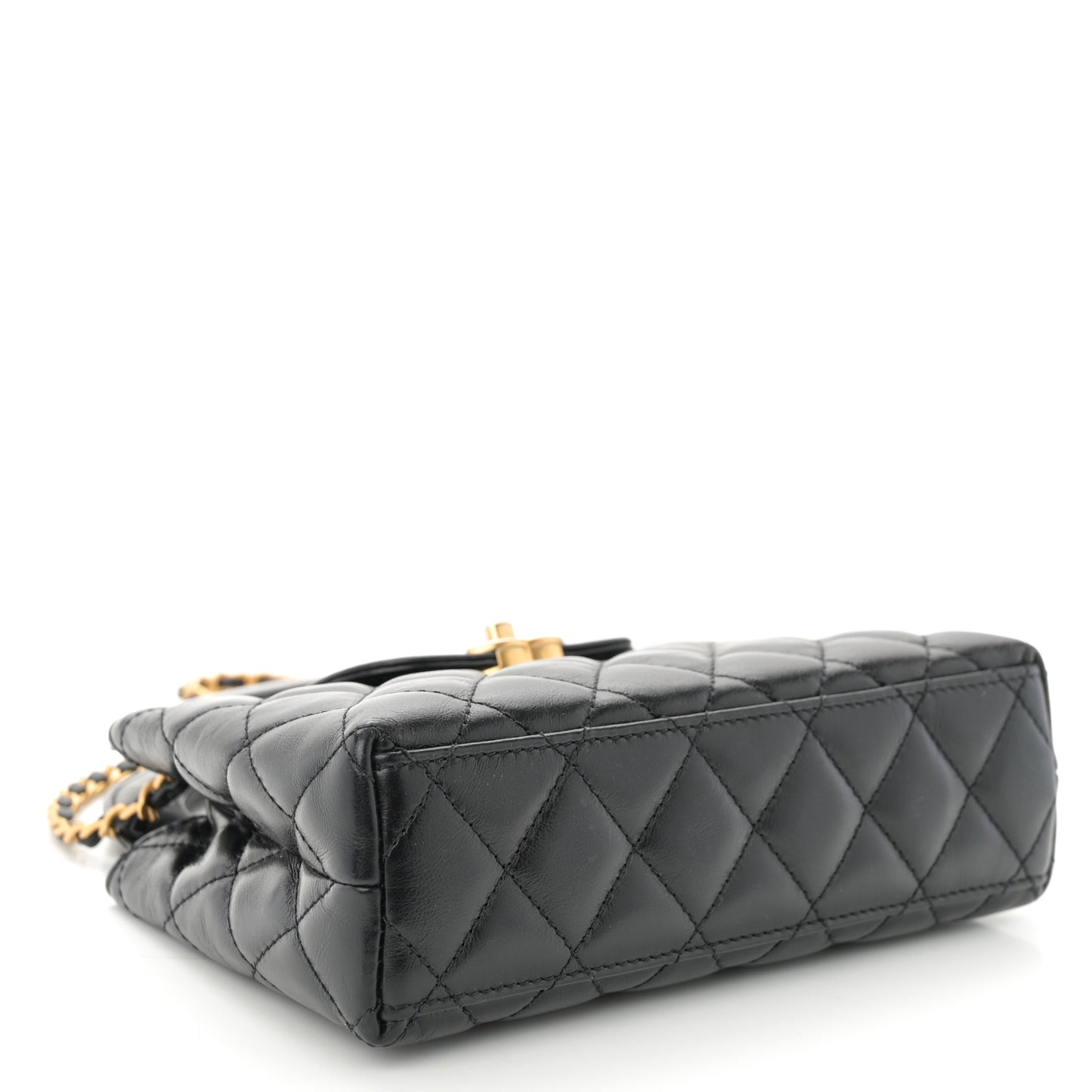 Shiny Aged Calfskin Quilted Nano Kelly Shopper Black Pink