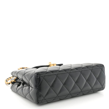 Chanel Shiny Aged Calfskin Quilted Nano Kelly Shopper Black Pink 4 of 11