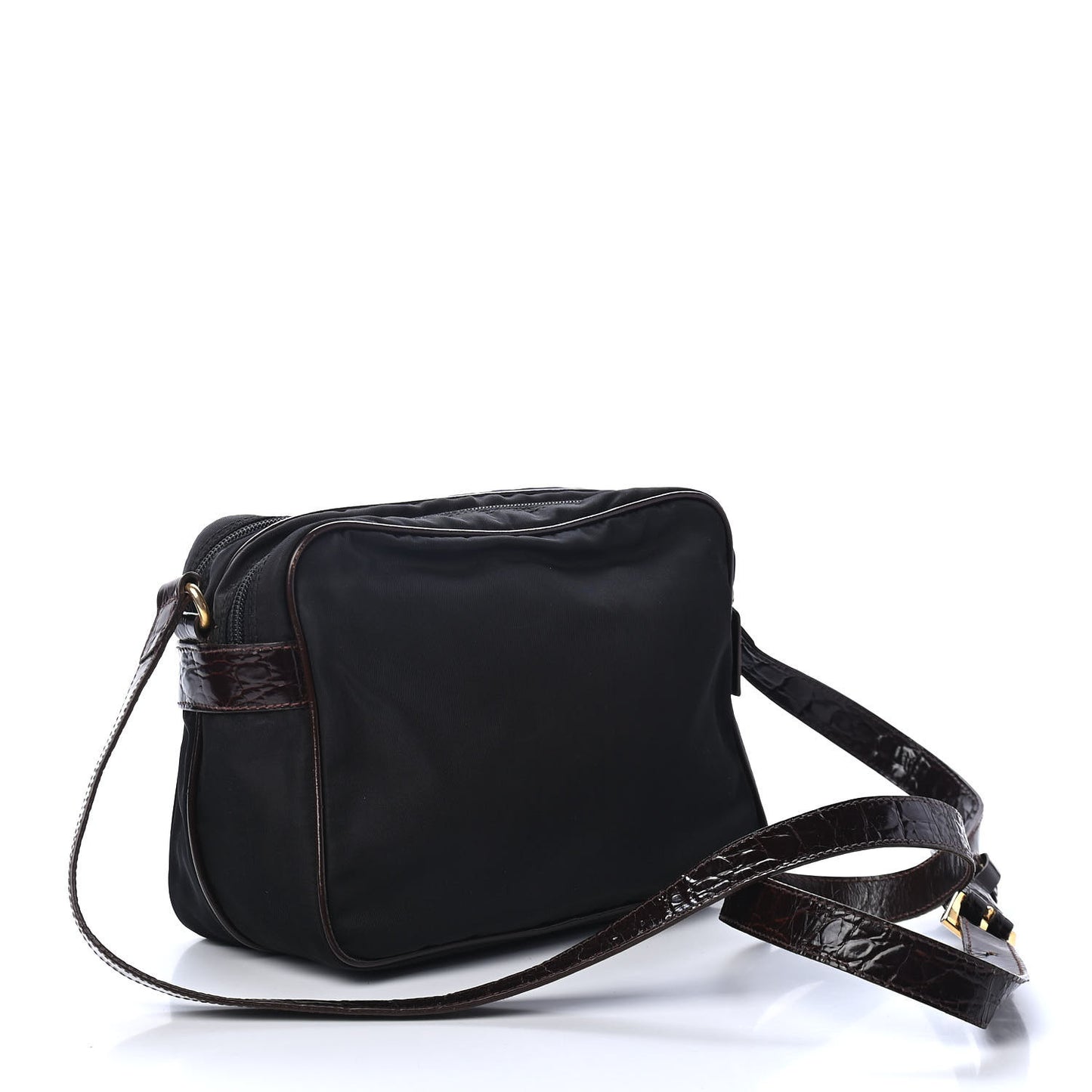 Tessuto Nylon Crocodile Embossed Crossbody Black