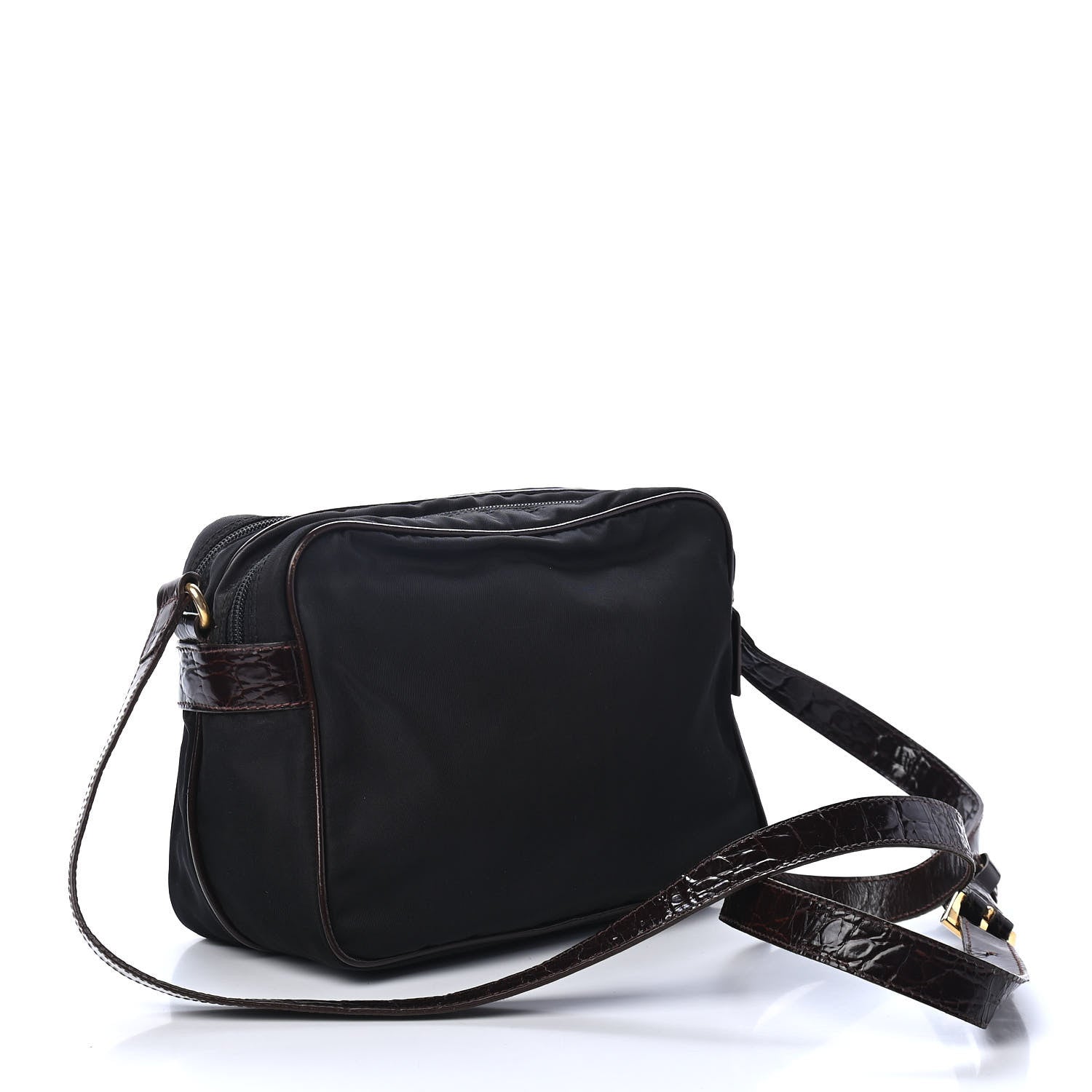 Prada Tessuto Nylon Crocodile Embossed Crossbody Black 2 of 5
