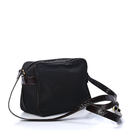 Prada Tessuto Nylon Crocodile Embossed Crossbody Black 2 of 5