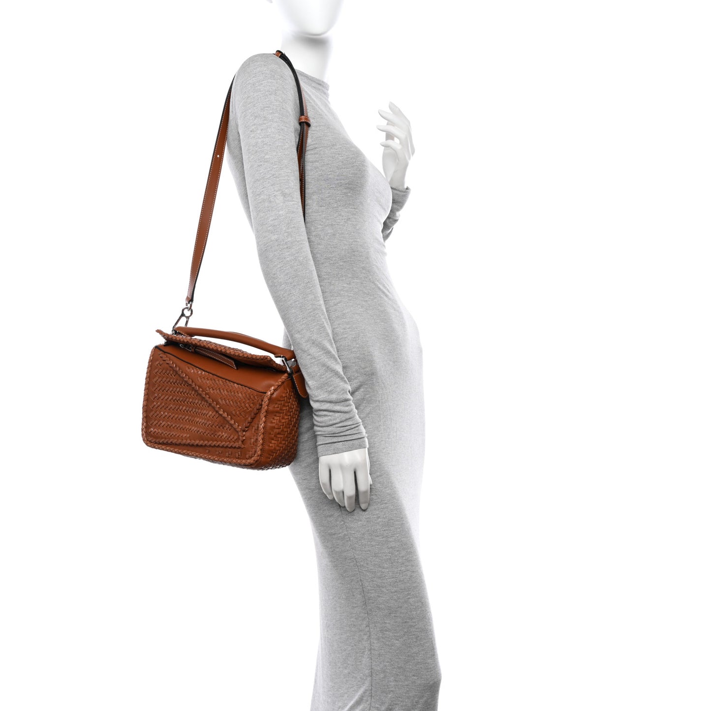 Calfskin Woven Small Puzzle Bag Tan