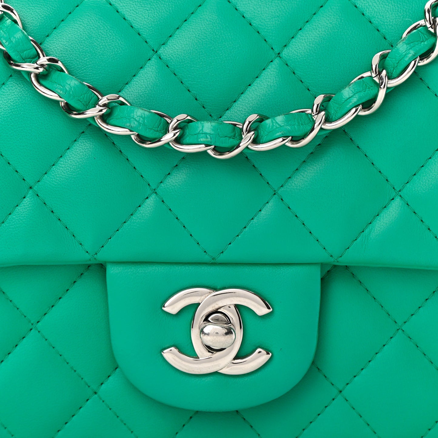 Lambskin Quilted Mini Rectangular Flap Green