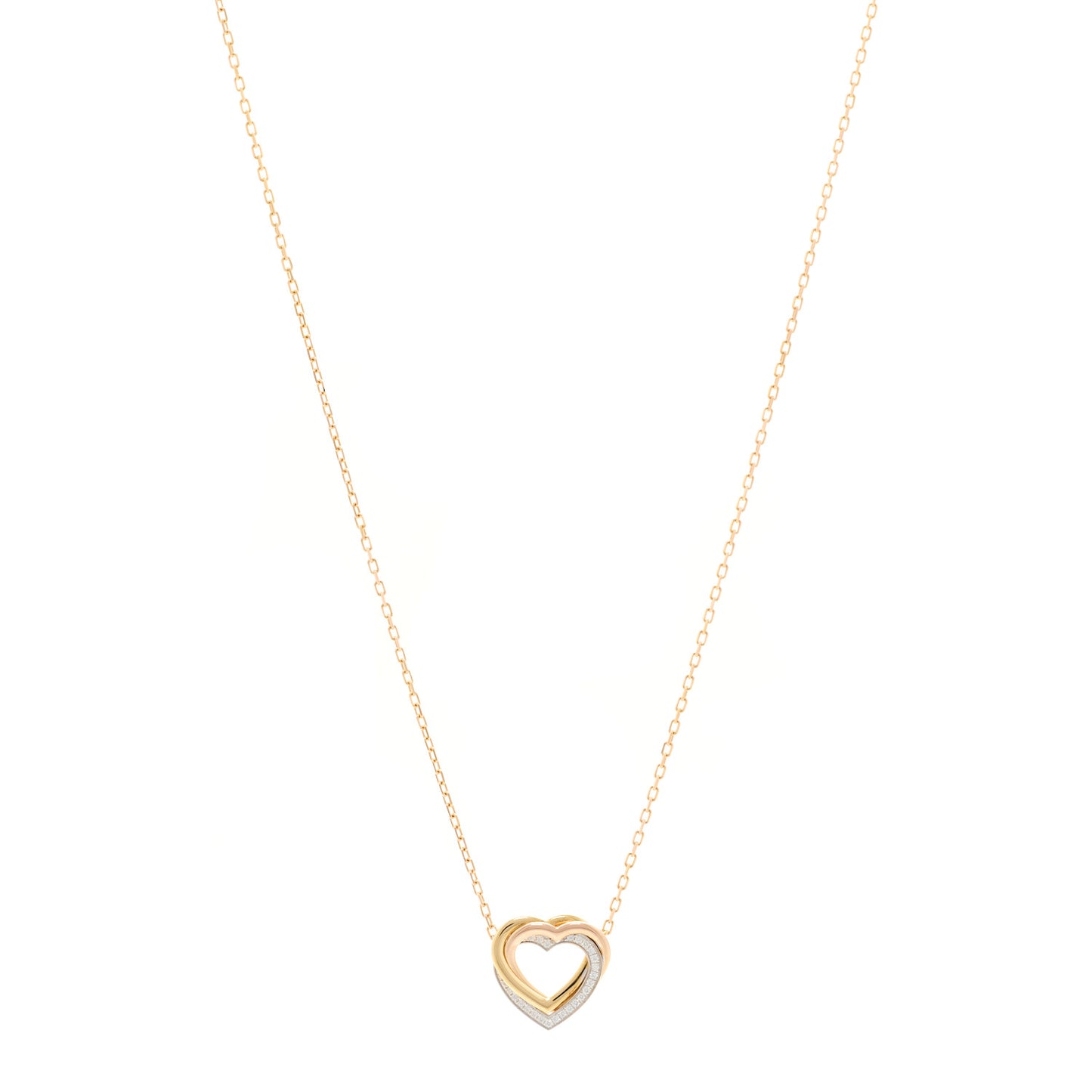 18K Pink Yellow White Gold Diamond Trinity Heart Pendant Necklace