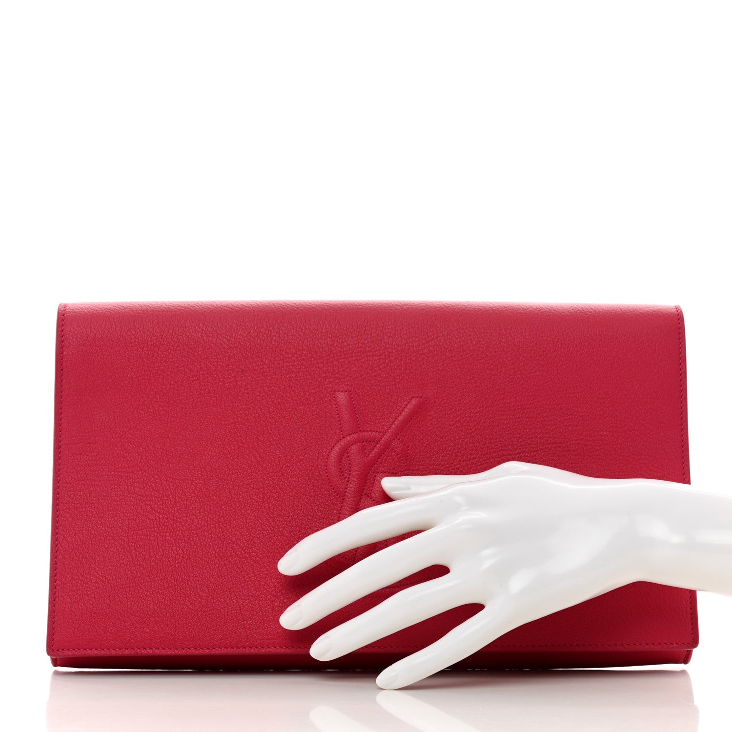 Saint Laurent Calfskin Monogram Large Belle De Jour Clutch Lipstick Fuchsia 2 of 9