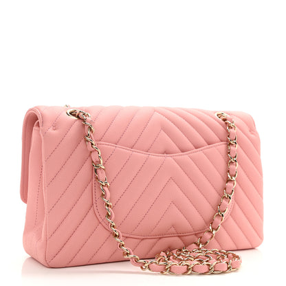 Chanel Caviar Flat Chevron Quilted Medium Double Flap Pink 3 of 9