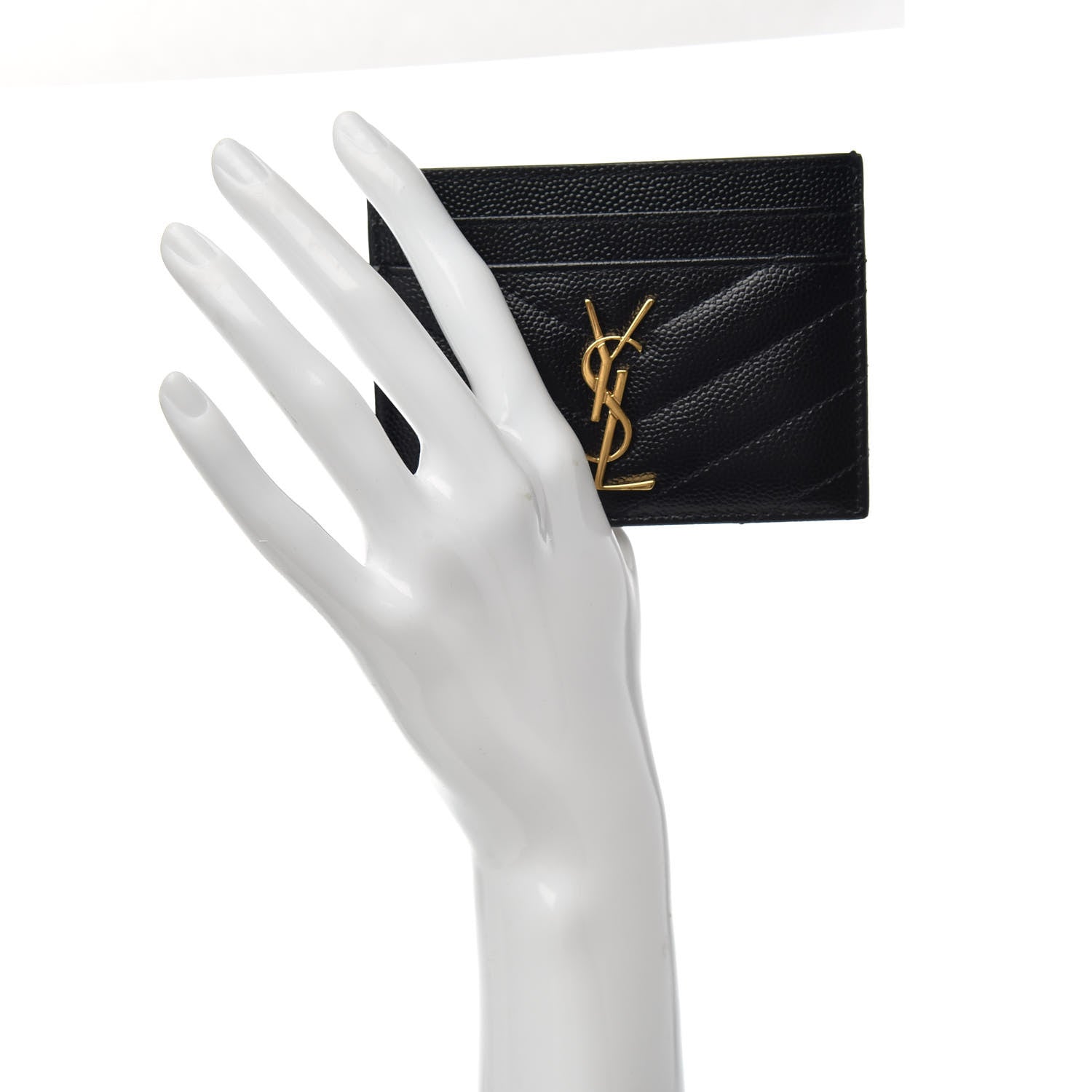Saint Laurent Grain De Poudre Matelasse Chevron Monogram Credit Card Case Black 2 of 6