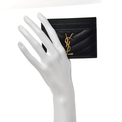 Saint Laurent Grain De Poudre Matelasse Chevron Monogram Credit Card Case Black 2 of 6