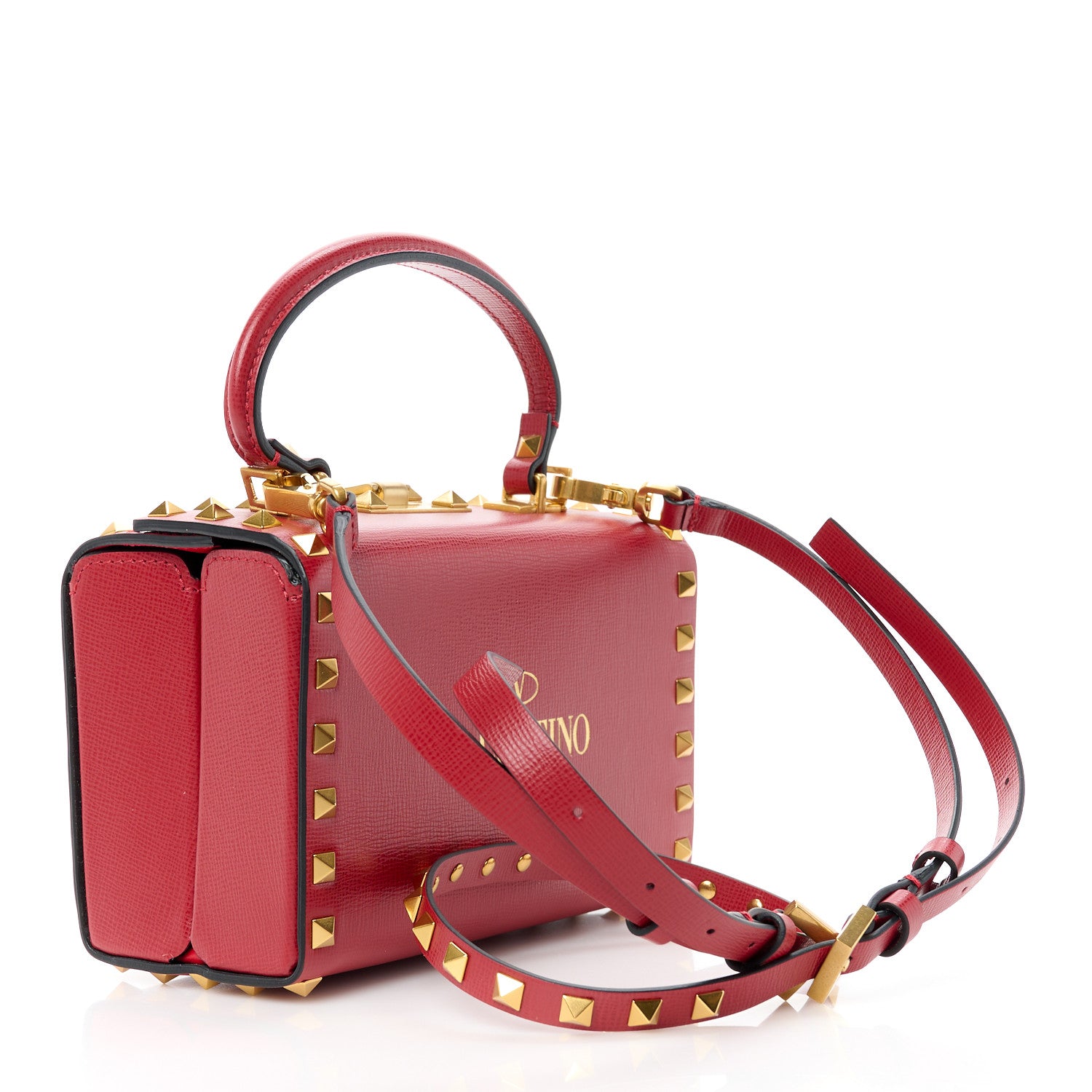 Valentino Garavani Grainy Calfskin Rockstud Alcove Box Top-Handle Bag Rouge Pur 3 of 11