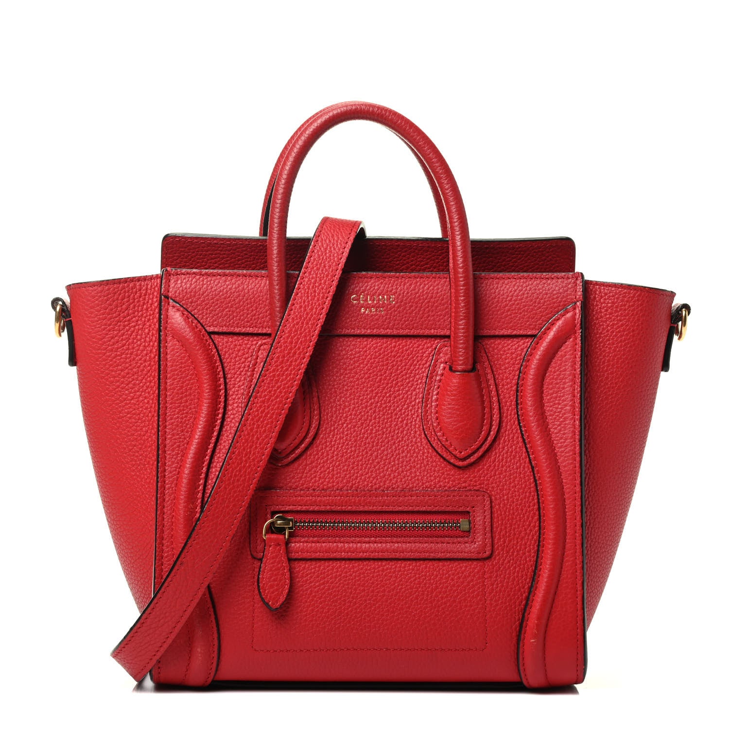 Celine Drummed Calfskin Nano Luggage Red 1 of 4