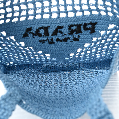 Prada Yarn Raffia Effect Crochet Logo Embroidered Tote Bag Celeste 5 of 9