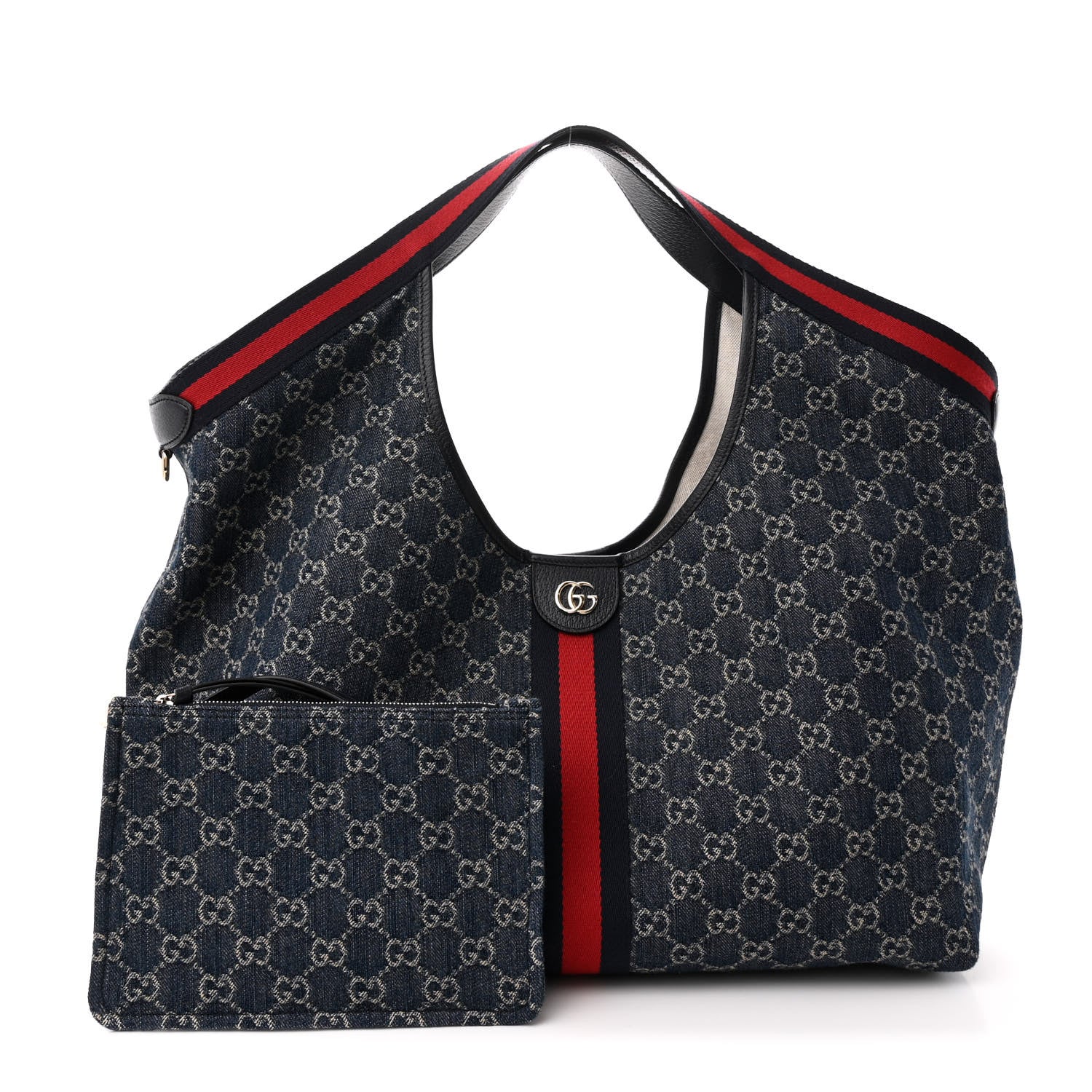Gucci Denim GG Monogram Web Large Giglio Tote Blue 1 of 11