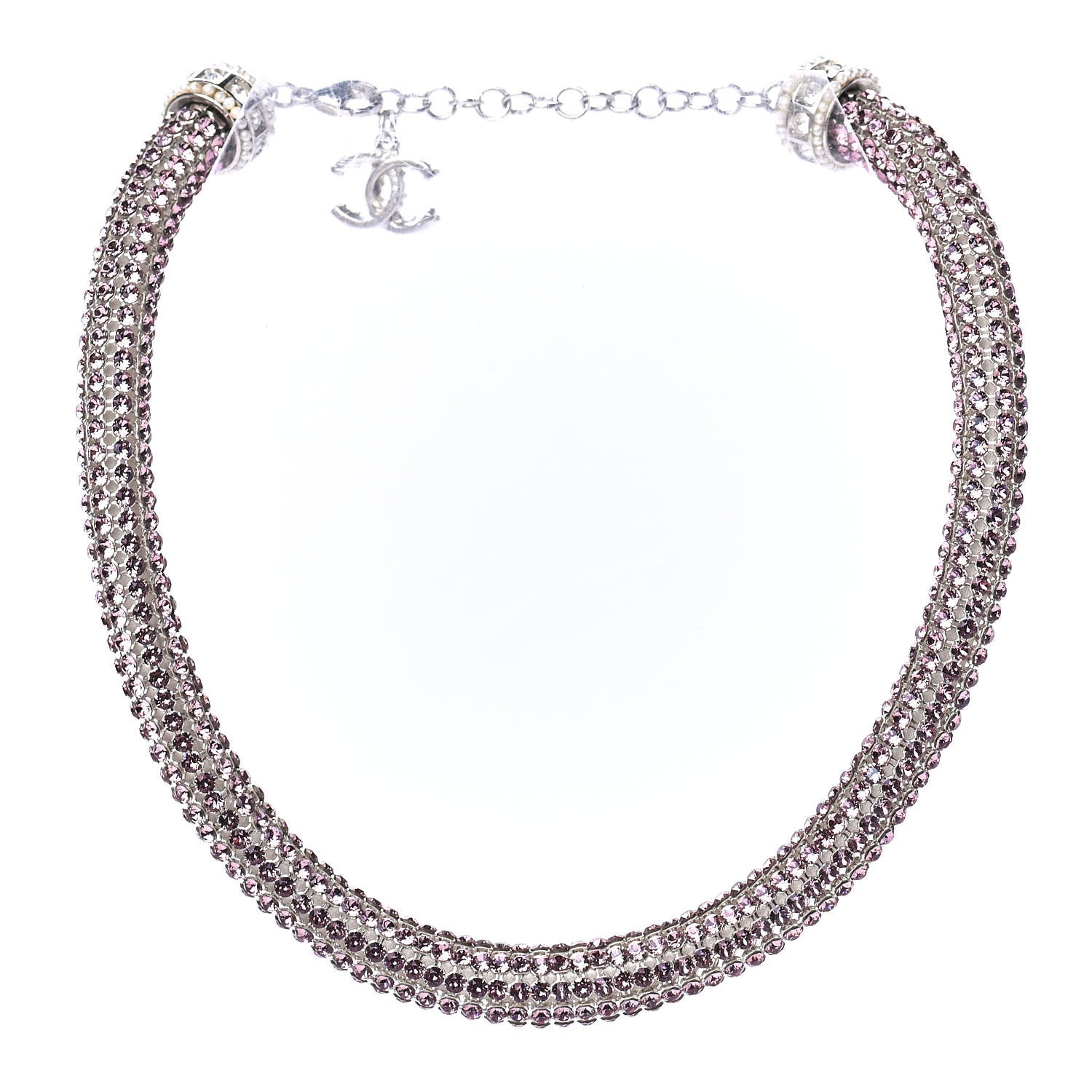 Chanel Crystal CC Logo Choker Necklace Pink 1 of 4