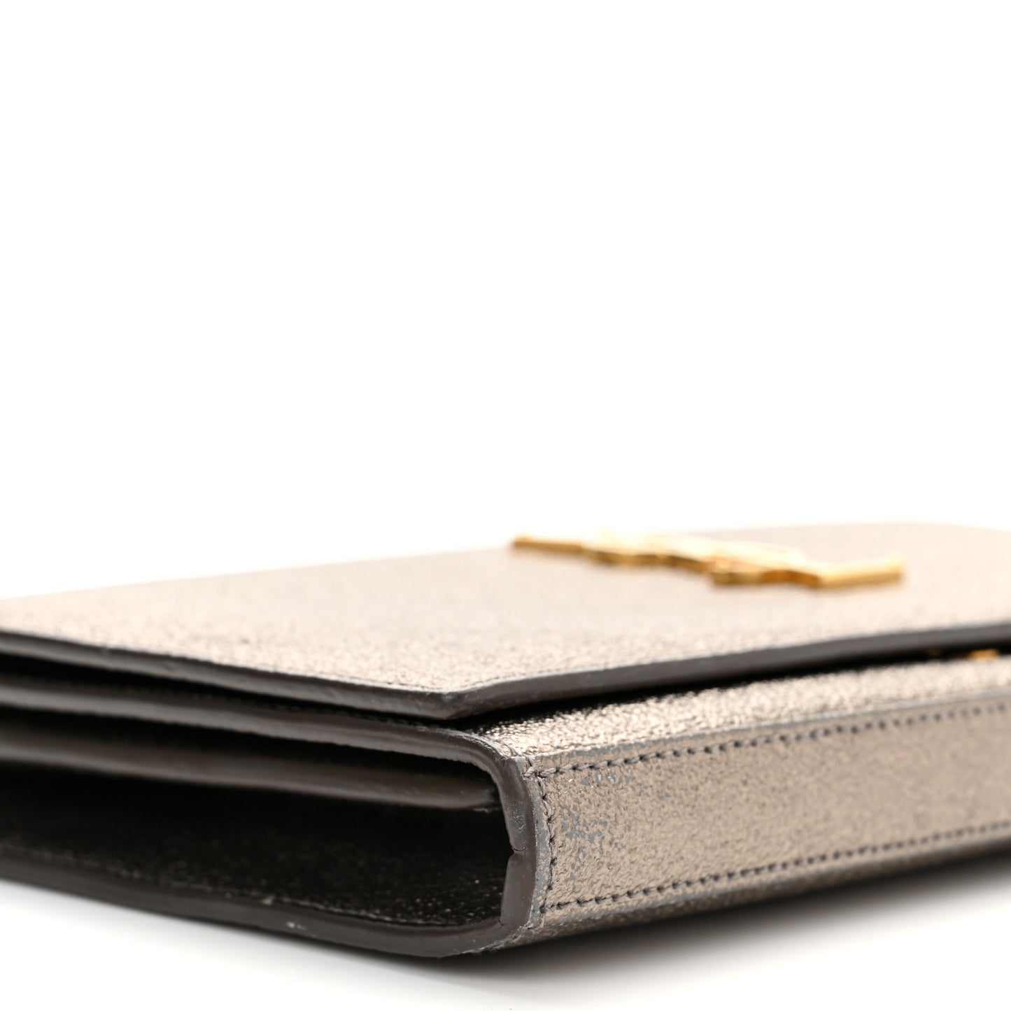 Grained Metallic Calfskin Monogram Chain Wallet Bronze