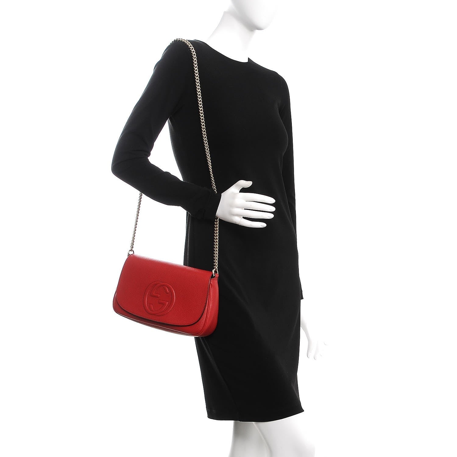 Gucci Pebbled Calfskin Medium Soho Flap Crossbody Tabasco Red 2 of 8