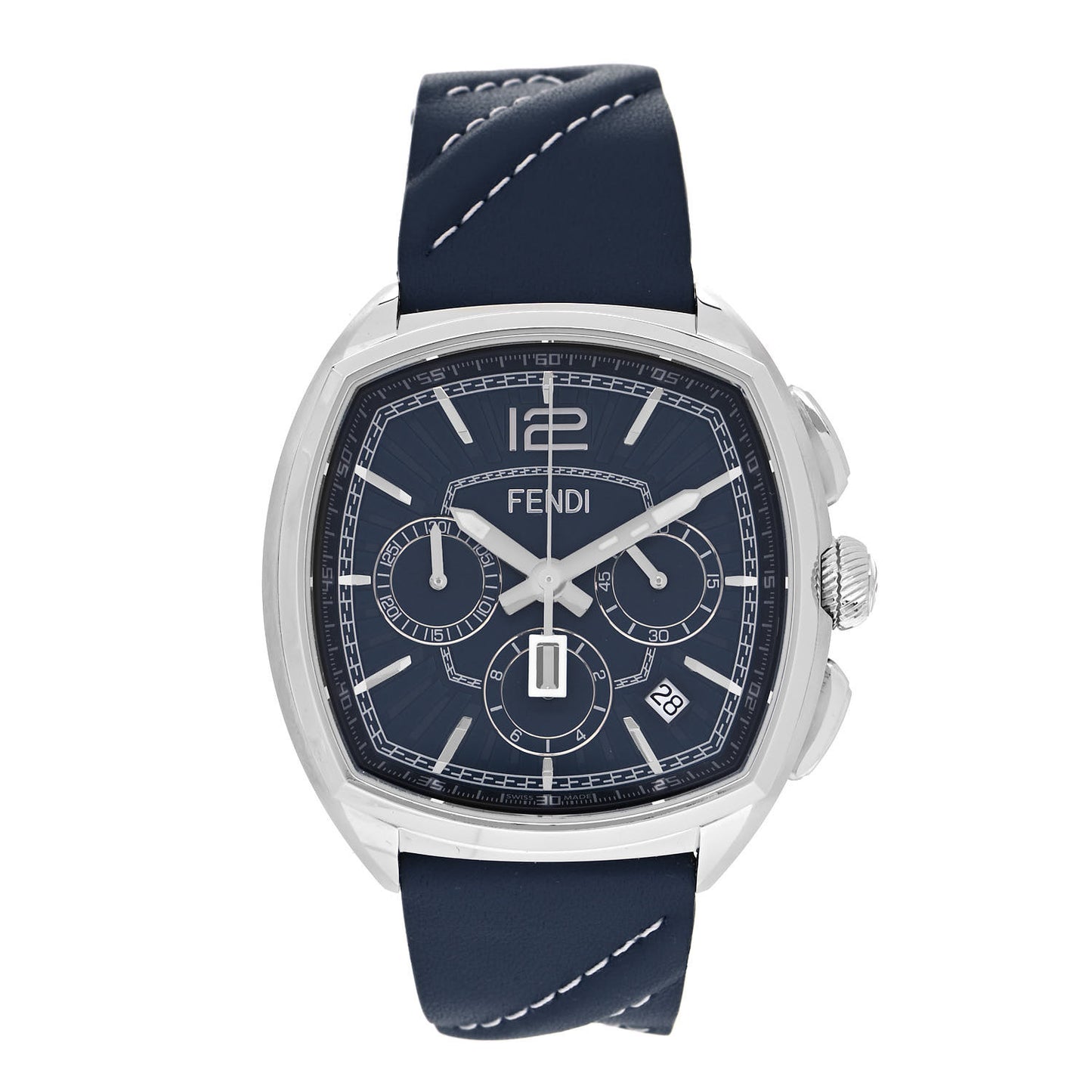 Stainless Steel Calfskin 44mm Momento Chronograph Quartz Watch Blue