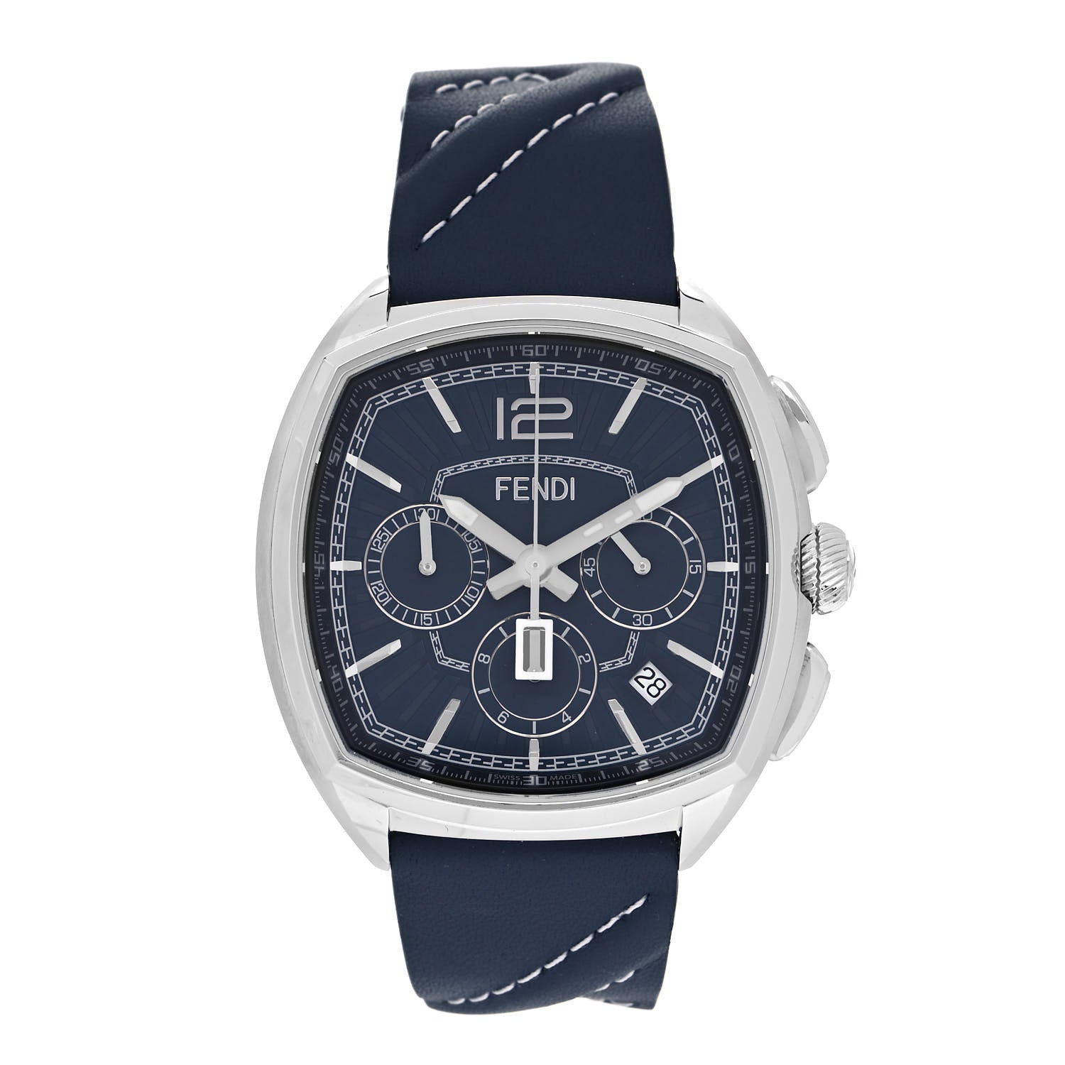 Fendi Stainless Steel Calfskin 44mm Momento Chronograph Quartz Watch Blue 2 of 5