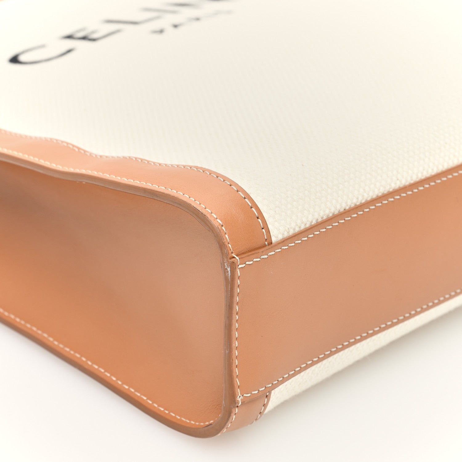 Celine Canvas Calfskin Logo Print Small Vertical Cabas Natural Tan 8 of 9