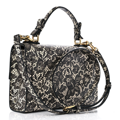 Dolce & Gabbana Lace Printed Calfskin Lucia Top Handle Bag Black 3 of 9