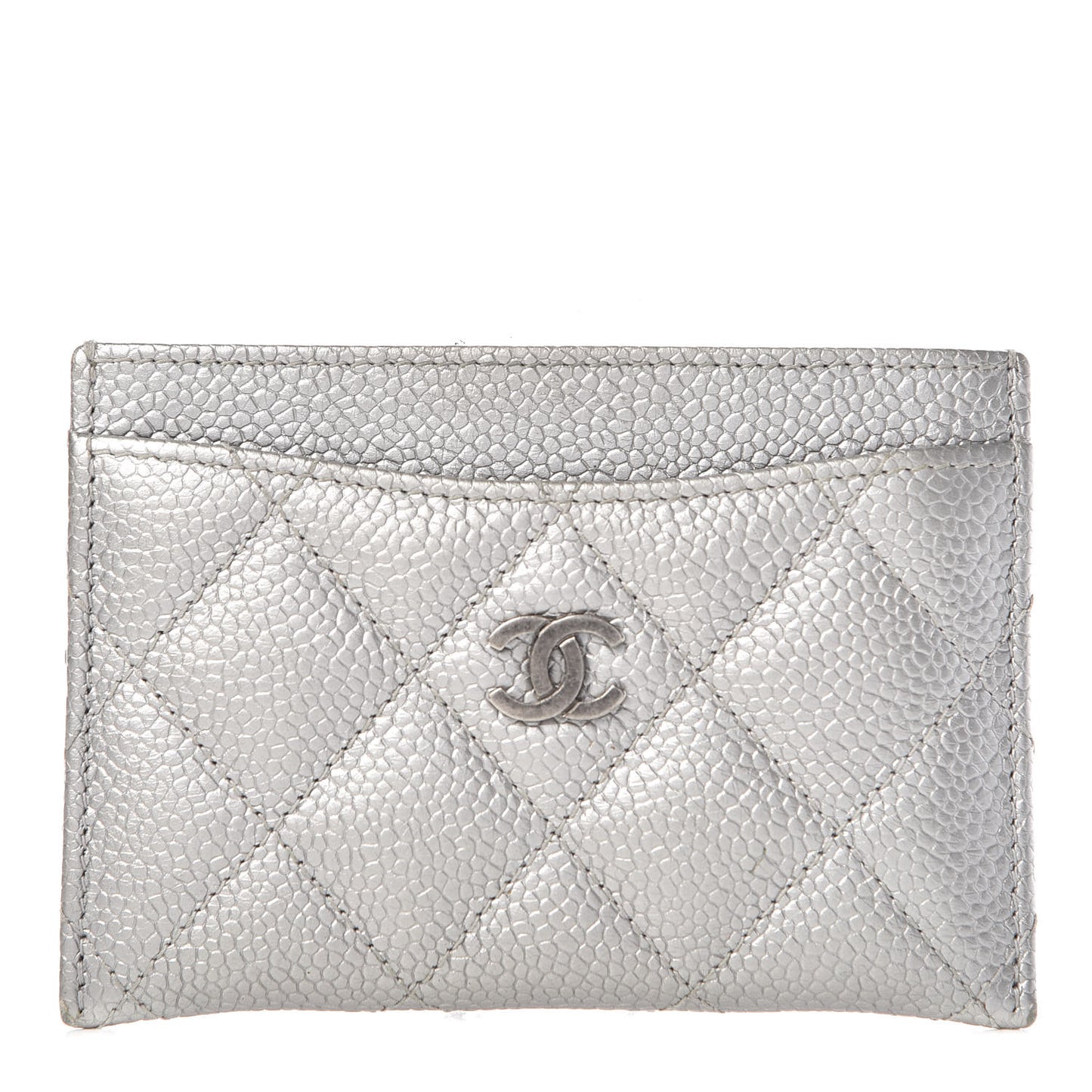 Metallic Caviar Quilted Card Holder Silver