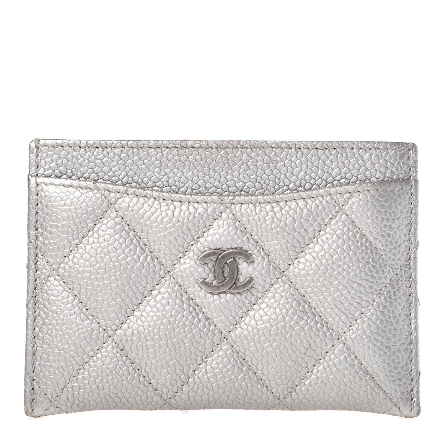 Chanel Metallic Caviar Quilted Card Holder Silver 2 of 16