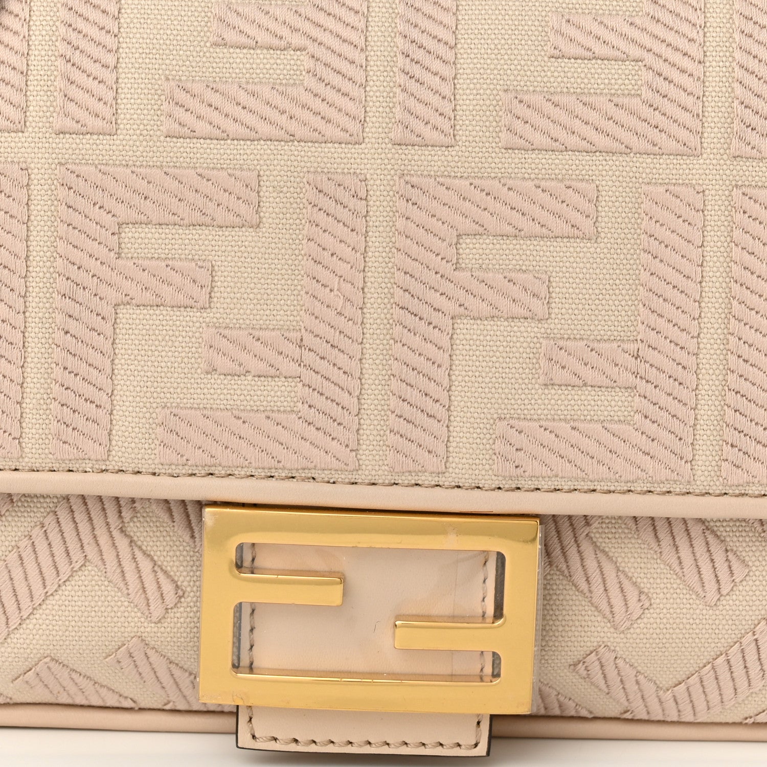 Fendi Canvas Vitello King Bi-Color Strap FF Embroidered Baguette Poudre 8 of 11