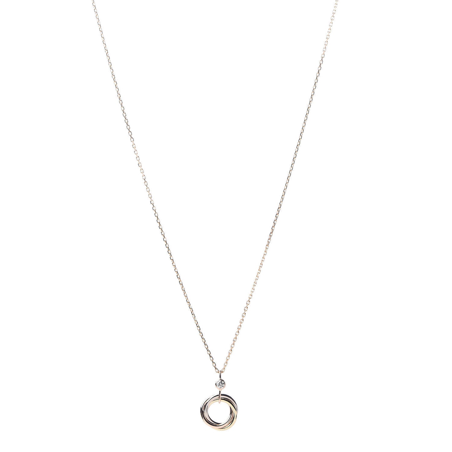 18K Pink Yellow White Gold Diamond Trinity Pendant Necklace