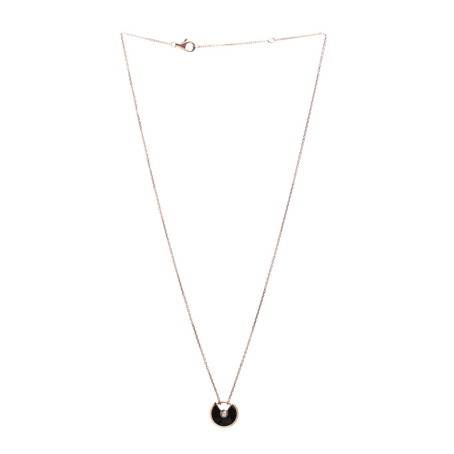 18K Pink Gold Diamond Black Onyx XS Amulette de Cartier Pendant Necklace