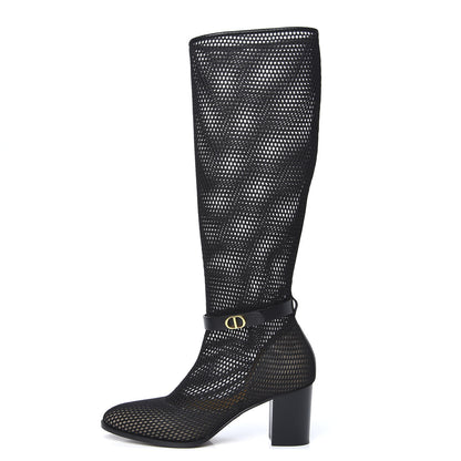 Christian Dior Calfskin Resille Empreinte High Boots 38.5 Black 1 of 7