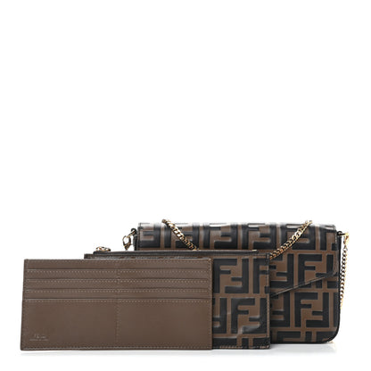 Fendi Vitello Soft F is Fendi Bi-Color FF 1974 Embossed Envelope Wallet On Chain with Pouches Maya Black 1 of 10